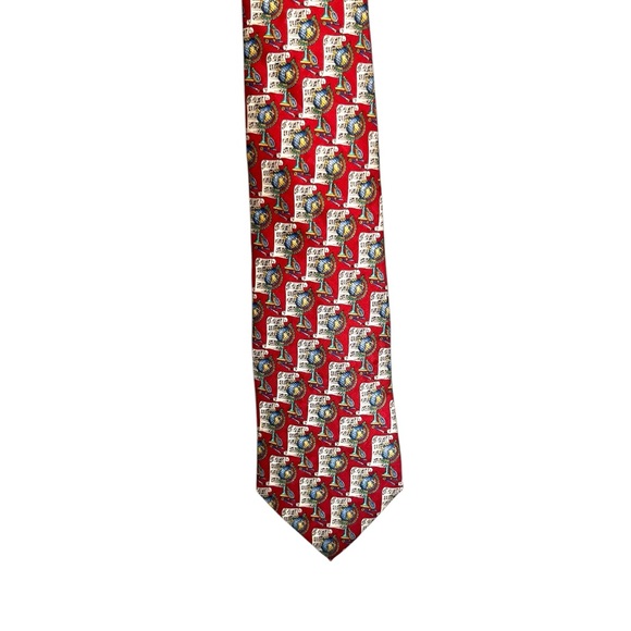 The Metropolitan Museum of Art Sheet Music World Globe Print Silk Red Neck Tie - Picture 2 of 7